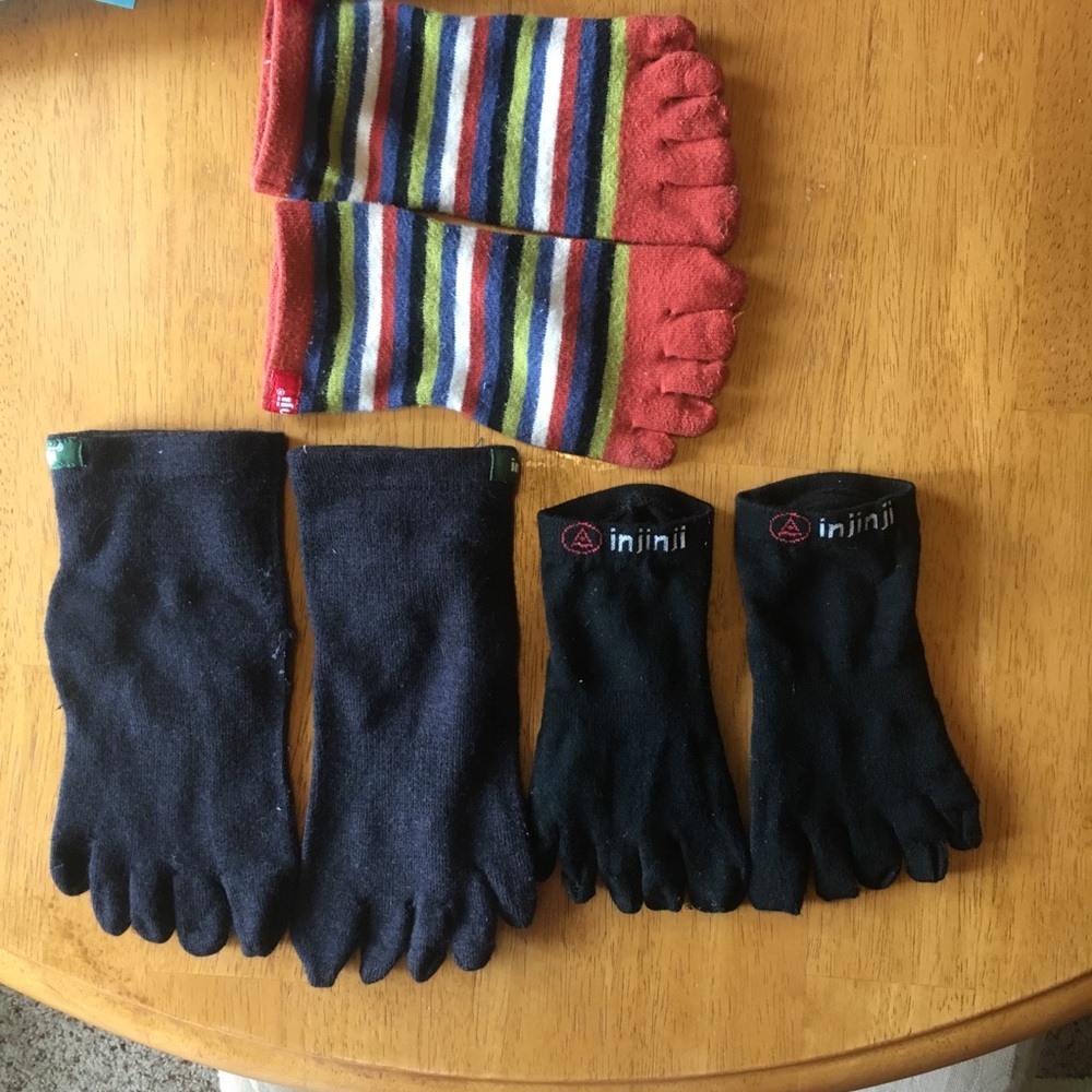 3 pairs of Injinji toe socks, 2 cotton, 1 wool